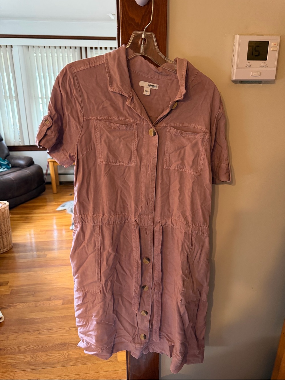 Sonoma Dusty Mauve Button-Down Midi Dress